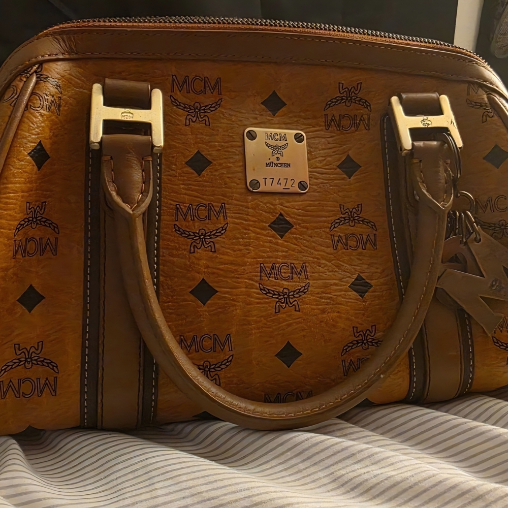 MCM Visetos Small Bowling Bag Brown